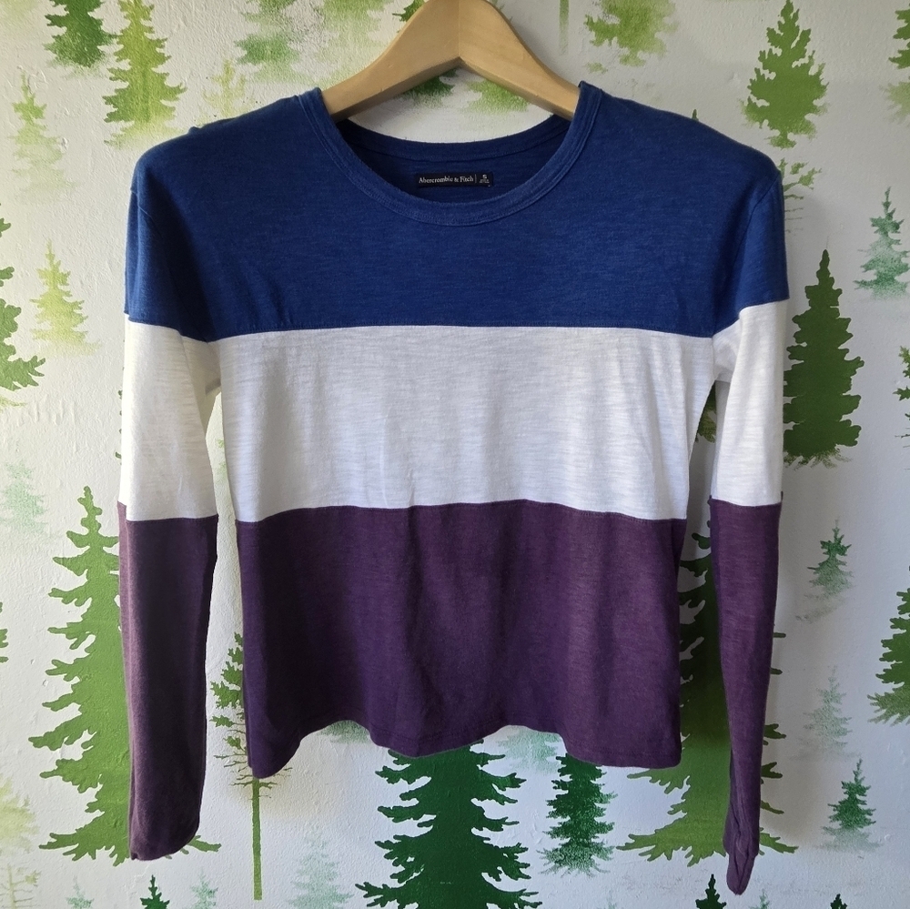Abercrombie & Fitch Blue and Purple Colorblock Sweatshirt